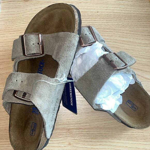 Birkenstock arizona soft slide sandal TAUPE SUEDE 8/8.5 - 39 - Picture 9 of 10